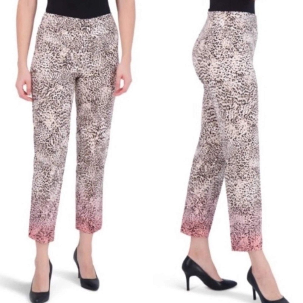 Zac & Rachel Pants Trouser Cropped Ombré Animal Print Pull On Stretch Size 14